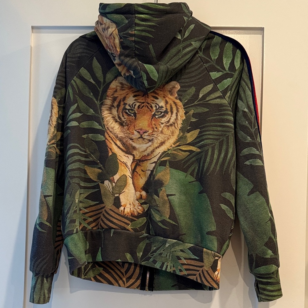 Aviator Nation Mens S Tiger Print zip Hoodie with velvet stripes - Picture 2 of 4